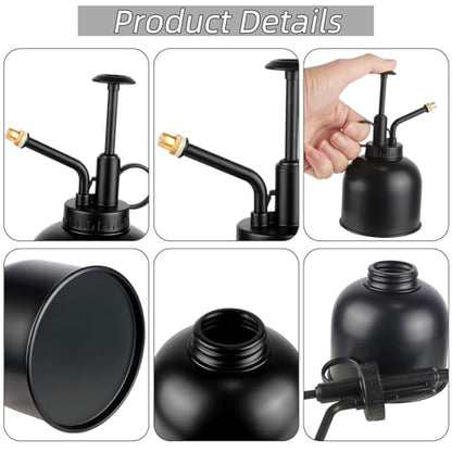 Metal Stainless Plant Misters for Inside,Succulent Watering Bottle With Top Pump, Small Plant Sprayer Mister Watering Can for Indoor Outdoor House Plant,Black Plant Spray Bottle (A-Black)