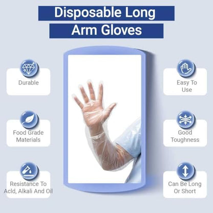 Shoulder Length Disposable Gloves,Full ArmGloves,35 Inch Extra Long Plastic Sleeve Veterinary Cow Aquarium - size: 50 Pcs