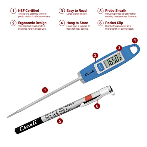Escali DH1 Gourmet Digital Meat Thermometer with Extra Long Probe, NSF Certified, Blue - color: Blue