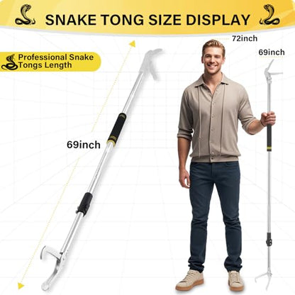 Snake Grabber Tool, 69" Snake Tongs Grabber for Rattlesnake Heavy Duty Professional Folding Snake Feeding Tongs Wide Jaw Snake Handling Tool Long Hndle Stainless Steel Tube Sponge Handle - color: BLACK YELLOW
