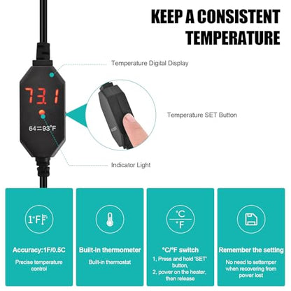 YOFOTHS Mini Aquarium Heater Alumina Ceramic, USB 10W Digital Display Thermostat, Compact Thumb-Size Fish Tank Heater with Temperature Control, Black, for 1 Gallon Betta Tanks (USB10W) - size: USB10W