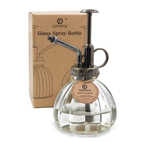 OFFIDIX Transparent Glass Watering Spray Bottle, 6.3 Inches Tall Vintage Style with Bronze Plastic Top Pump One Hand Plant Mister Glass Watering Can Indoor - color: A-clear