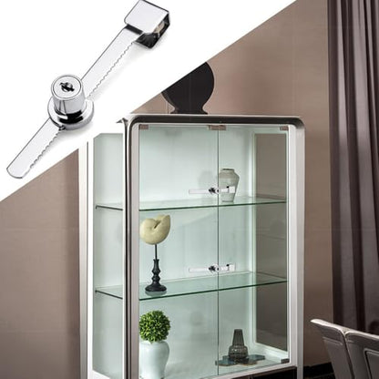 4Pcs Sliding Glass Door Ratchet Lock, Keyed Alike Showcase Display Lock, Chrome Glass Display Case Lock, Reptile Cage Lock and Key