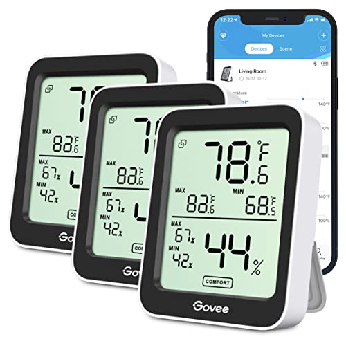 Govee Indoor Hygrometer Thermometer 3 Pack, Bluetooth Humidity Temperature Gauge with Large LCD Display, Notification Alert with Max Min Records, 2 Years Data Storage Export for Room Greenhouse, Black - color: Black, size: 3 Pack