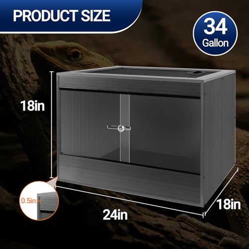 34 Gallon Reptile Enclosure, 24x18x18 Composite Wood & Plastic Reptile Terrarium, 24" Wide Lightweight Eco Reptile Habitat Lounge for Crested Leopard Gecko Lizard Snake Tortoise - size: 24x18x18 inch