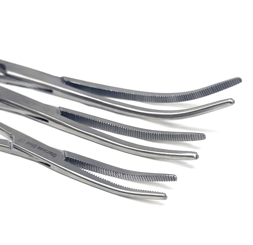 Set of 3 Pean Hemostat Forceps Curved 6", 8", 10" Tongs Full Serrated, Stainless Steel