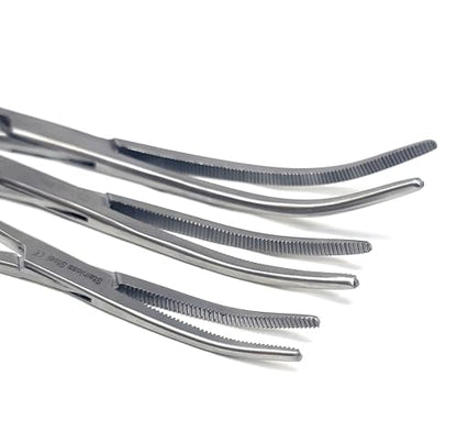Set of 3 Pean Hemostat Forceps Curved 6", 8", 10" Tongs Full Serrated, Stainless Steel