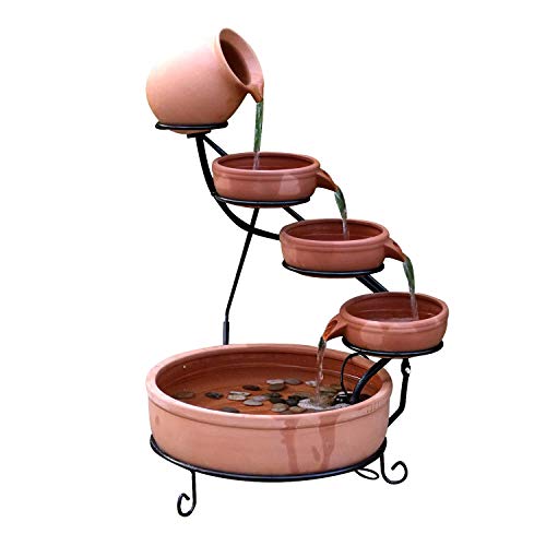ASC Cascade Ceramic Solar Water Fountain Bowls 5 Tierd with Panel Pump Cascading Garden Decoration Bird Iron Frame