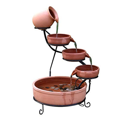 ASC Cascade Ceramic Solar Water Fountain Bowls 5 Tierd with Panel Pump Cascading Garden Decoration Bird Iron Frame
