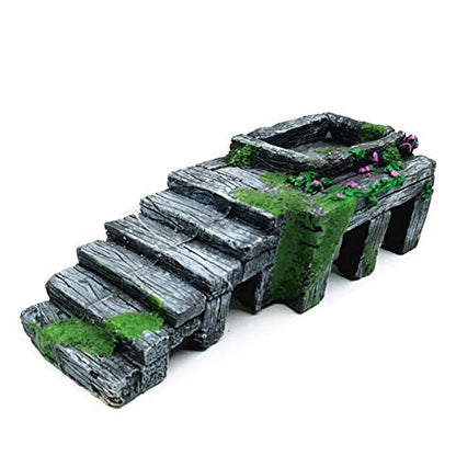 Reptile Breeding Box Shelter Habitat Decor Terrarium Hideout Turtle Basking Ramp Water Bowl Feeding Humidify Hide Caves - size: M