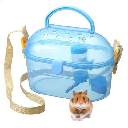 Portable Hamster Cage Syrian Hamster Carry Travel Cage with Water Bottle Food Bowl Adjustable Strap Pet Outgoing Cages for Gerbil Squirrel Guinea Pig Hedgehog Chinchilla - color: Blue | Hamster Carriers