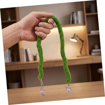ULTECHNOVO Flexible Reptile Climbing Rope with Simulated Vine Design and Suction Cup Hook, Bendable Green Plush and Plastic Rope for Chameleon and Jumping Spider Terrarium Habitat Decoration