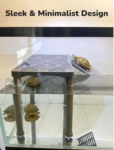 Large Wide Turtle Basking Platform with Built-in Food Tray, Zero Zip-Tied, Non-Slip Ramp, Resting Turtles Dock, for 50–120 Gallon Aquariums(14-in Width) Spacious Multi-Turtle Tank Accessories - size: Large（12.6×8.6inches）