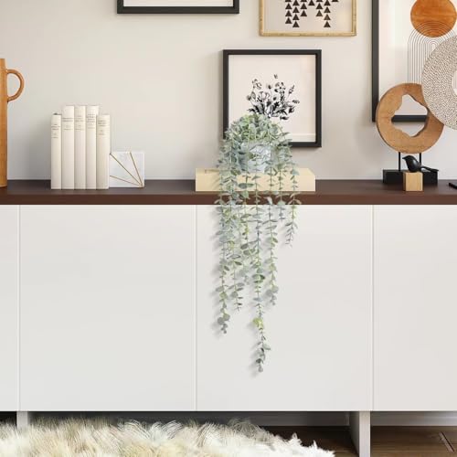 Decorative Hanging Plants for Shelf, Faux Ivy Eucalyptus Vine, Fake Greenery in White Bigger Pot (Light Green, 1PCS) - size: Small
