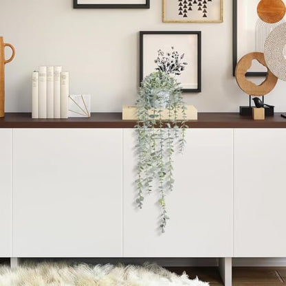 Decorative Hanging Plants for Shelf, Faux Ivy Eucalyptus Vine, Fake Greenery in White Bigger Pot (Light Green, 1PCS) - size: Small