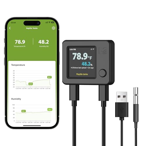 MOCREO WiFi Reptile Hygrometer Indoor Thermometer, Smart Humidity and Temperature Sensor, Remote Monitor with App & Email Alerts, 2-Year Free Data Export, 80DB Beep, for Greenhouse Incubator - color: Black