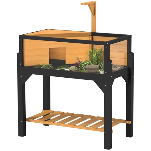 PawHut Tortoise Habitat with Storage Shelf, Wooden Tortoise Enclosure with Clear Windows, Lamp Holder, Openable Top, Built-in Tray, Reptile Cage for Indoor Outdoor Use, Yellow - color: Yellow