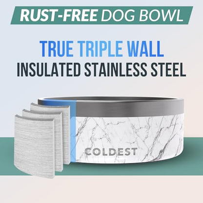 Coldest Dog Bowl - Anti Rust Metal, Non Slip, 3 Layers Insulated Stainless Steel Dog Bowls - Spill Proof & Heavy Duty - Water Bowl for Dogs, Cats & Pets, Dish Washer Safe (64 oz, Carrara Marble) - color: Carrara Marble, size: 64 oz