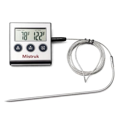 Digital Thermometer for Cooking with Stainless Steel Probe & Timer Alert – Accurate Temperature Control for Grill, Oven & BBQ – Digital Meat Thermometer Instant Read