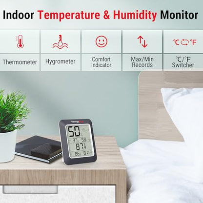 TempPro TP50W 3 Pieces Digital Hygrometer Indoor Thermometer Room Thermometer and Humidity Gauge with Temperature Humidity Monitor (Previously ThermoPro) - color: Black