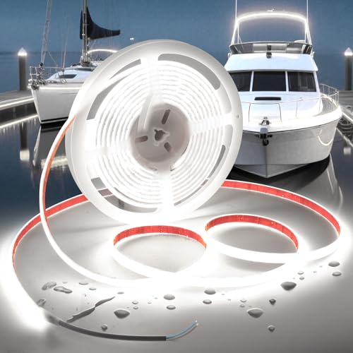 COB LED Strip Lights Daylight White 6000K,24V 16.4ft IP67 Waterproof High CRI 95Ra+ Super Bright,Flexible Boat Lights for Fishing Night Outdoor Bathroom Swimming Pool(Power Supply Not Included) - color: Daylight White, size: 16.4ft 24V