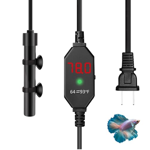Small Submersible Aquarium Heater, Adjustable Mini Fish Tank Heater 15W 25W 50W with External Temperature Controller, Digital Display, Alumina Ceramic, for 3/5/10 Gallons (50W)