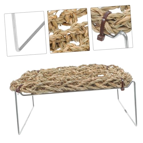 SHOWERORO Bearded Dragon Bed and Basking Platform with Sea Grass Hammock, Rectangle Reptile Sleeping Lounger, Lizard Tank Accessories for Small Animals and Amphibians