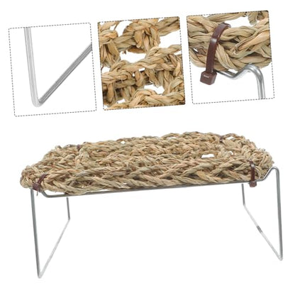 SHOWERORO Bearded Dragon Bed and Basking Platform with Sea Grass Hammock, Rectangle Reptile Sleeping Lounger, Lizard Tank Accessories for Small Animals and Amphibians