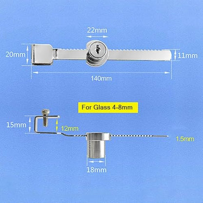 Sliding Glass Door Lock for Reptile Vivarium or Display Cabinet, Zinc Alloy Chrome Finish with 2 Keys for Secure Pet Enclosure and Showcase Protection(4-8mm) - size: 4-8mm