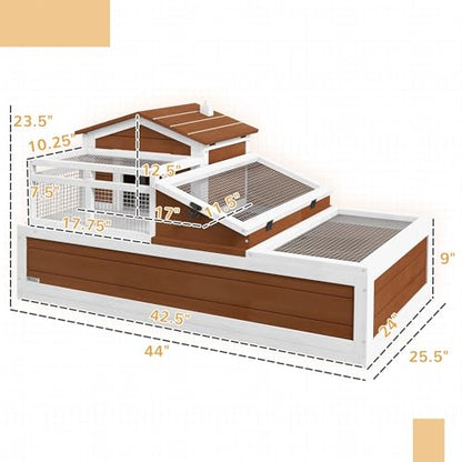 2-Story Three-Room Tortoise Habitat Spacious and Balcony Featuring Durable Construction 44x25.5x25 Weather-Proof Coffee Brown for Small and Medium Tortoises