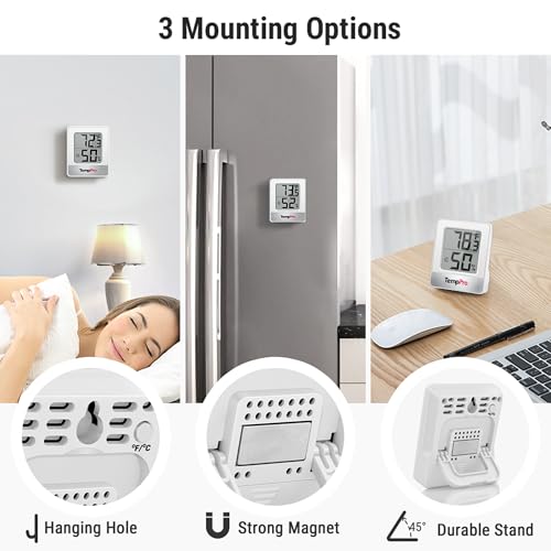 TempPro TP49 2 Pieces Digital Hygrometer Indoor Thermometer Humidity Meter Mini Hygrometer Thermometer with Temperature and Humidity Monitor Room Thermometer (Previously ThermoPro) - color: White Indoor Thermometer