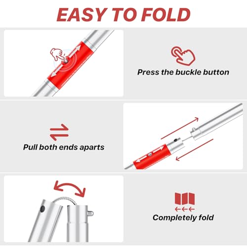 Likorlove 50" Collapsible Snake Grabber Tongs, Stainless Steel Snake Catcher Tool with Wide Jaws & Non-Slip Handle – Humane Reptile Handling Tool for Home, Yard & Outdoor Safety - color: Red