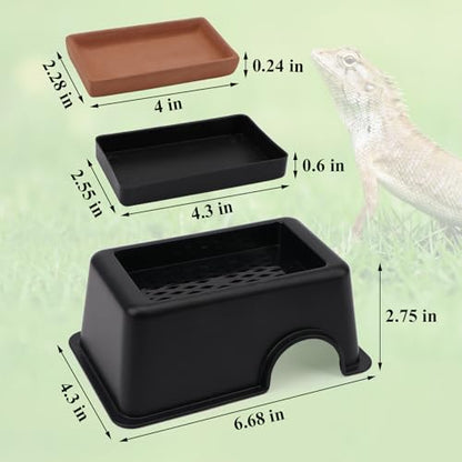 Hypeety Reptile Hide Box, Small Animal Hideaway, Hides with Texture Help Peeling, for Snakes, Lizards, Leopard Gecko with Basin