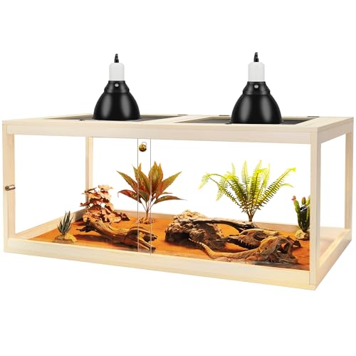 Prolee 81 Gallon Reptile Terrarium Tank 48 Inch Lizard Tank Bearded Dragon Tank with Metal Mesh Roof Door, Snake Tank with Lock Design, 48" Length - color: Oak, size: 81 Gallons