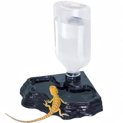17oz Terrarium Tank Reptile Food Feeders Bowl, Water Feeder Automatic Water Dispenser Waterer Feeding Accessories, for Geckos Lizards Turtle Bearded Dragons - Black - color: Black