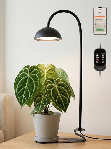 GLOWRIUM Smart Grow Lights for Indoor Plants,10W Full Spectrum Plant Lights with Bluetooth App Control, 360° Flexible Gooseneck Grow Lamp, Auto Timer 3/9/12Hrs, 10 Brightness for Small Plants, Black - color: Black