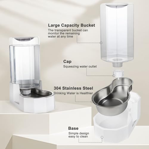 Sfozstra Automatic Pet Water Dispenser: 8L White Gravity Stainless Steel Water Bowl - with Specialized Brush - Angular Water Feeder for Senior Pet Dogs with Neck Pain Relief in Living Room Bedroom | Includes Specialized Brush, Raised Design for Senior Pet