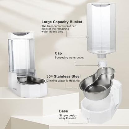 Sfozstra Automatic Pet Water Dispenser: 8L White Gravity Stainless Steel Water Bowl - with Specialized Brush - Angular Water Feeder for Senior Pet Dogs with Neck Pain Relief in Living Room Bedroom | Includes Specialized Brush, Raised Design for Senior Pet