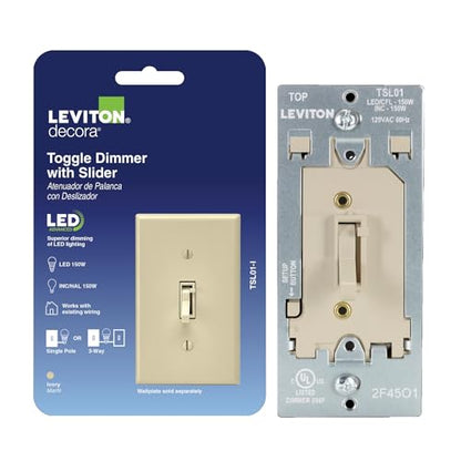 Leviton Toggle Slide LED Advanced Dimmer Switch for 150W Dimmable LED, Halogen and Incandescent Bulbs and Fixtures, TSL01-I, Ivory - color: Ivory