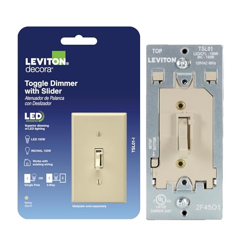 Leviton Toggle Slide LED Advanced Dimmer Switch for 150W Dimmable LED, Halogen and Incandescent Bulbs and Fixtures, TSL01-I, Ivory - color: Ivory