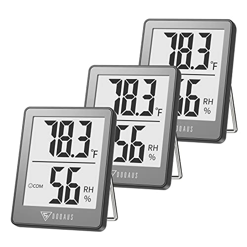 DOQAUS Indoor Thermometer [3 Packs], Mini Digital Hygrometer Room Thermometer, Humidity Meters, Accurate Temperature Humidity Monitor Gauge for House, Office, Greenhouse, Home Grey (2.3X1.8inch) - color: Grey, size: 3 Pack