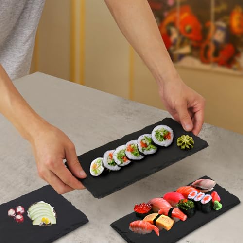 12 Pack 10 x 4.72 Inch Slate Cheese Boards, Black Rectangle Slate Charcuterie Boards, Natural Charcuterie Stone Plates for Parties, Gifts, and Special Events, Cheese, Sushi, Food. - size: 12 Pack 10 x 4.72 Inch