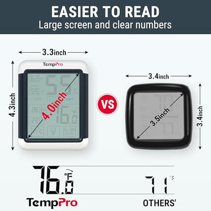 TempPro TP55 Digital Indoor Hygrometer Thermometer, 4-Inch Temperature/Humidity Monitor with Touchscreen and Backlit, Room Thermometer/Humidity Meter for House Home Greenhouse (Previously ThermoPro) - size: Indoor