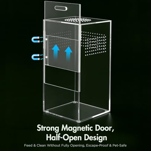 Pre-Assembled Jumping Spider Enclosure, Acrylic Terrarium with Magnetic Door & All-Side Ventilation, Habitat for Spiderling, Mantis, Tarantula, Snail (5"×5"×10") - size: Large Vertical (5"×5"×10")