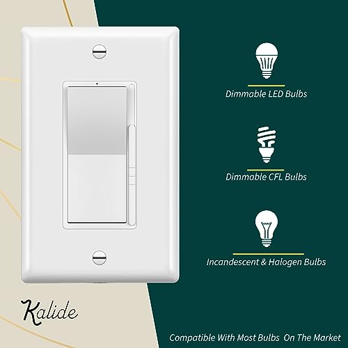 TOPGREENER Kalide Dimmer Light Switch, LED Dimmer Switch, Full Range Dimming, Single Pole/3-Way, 120VAC, 60Hz, 300W LED/CFL, Neutral Wire Not Required, Wall Plate Included, White - color: white
