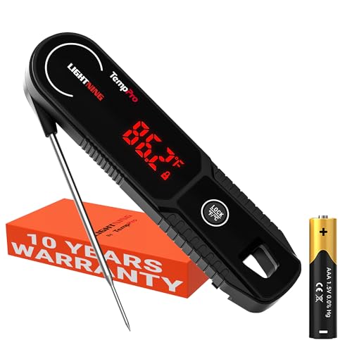 TempPro Lightning 1 Sec Instant Read Meat Thermometer, Kitchen Food Thermometer with 180° Rotating Display, IP67 Waterproof Cooking Thermometers for Deep Fry Smoker Grill BBQ(Previously ThermoPro) - color: Black