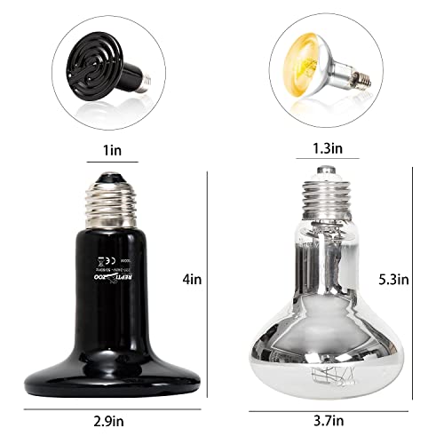 REPTI ZOO Dual Reptile Light Fixture, Reptile Heat Lamp Combo Pack Include 100W Full Spectrum UVA UVB Light Basking Spot Lamp Bulb & 100W Ceramic Heat Emitter Heating Bulb
