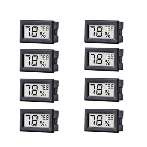 8 Pack Mini Indoor Temperature Humidity Meter Gauge Thermometer Hygrometer LCD Display Fahrenheit (℉) for Humidors Greenhouse Garden Cellar Jars Closet