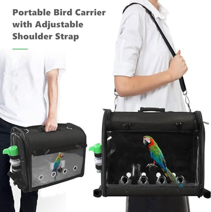 Bird Carrier Bag Bird Travel Cage with Stand, Lightweight Backpack for Parrot, Portable Bird Travel Bag, Pet Transparent Breathable Travel Cage, Black - size: Large-Black
