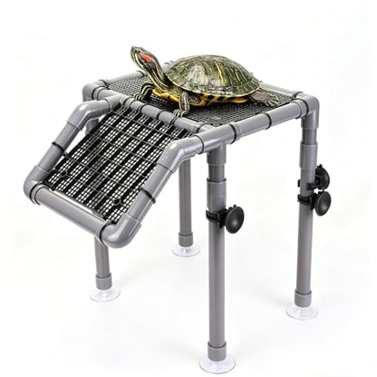 Large Turtle Basking Platform for Aquatic Turtles, Sturdy Standing Turtle Dock with Non-Slip Ramp, Red Ear Slider Tank Accessories for 25/29/40/55 Gal, Gray/Black - size: Basking Platform 10.8" W × 7.7" D